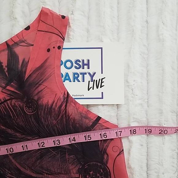 SHASA pink grey  Semi•sheer feather graphics tiered tank top Small Casual Beach - Picture 5 of 7